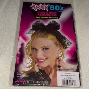 Fun‎ World Rockin 80s Black Lace Headband Retro Bow Costume Accessory 90209 NEW